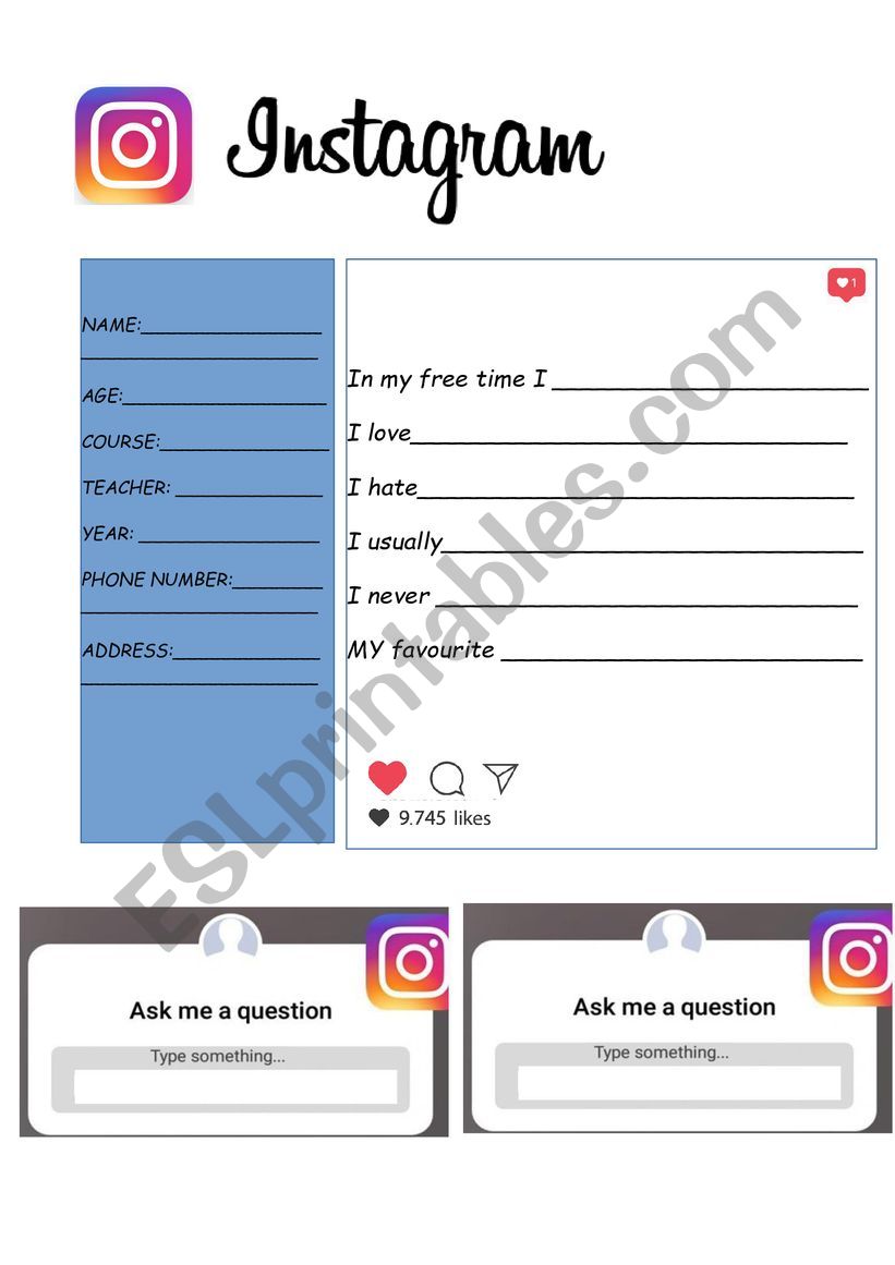 My Instagram profile worksheet