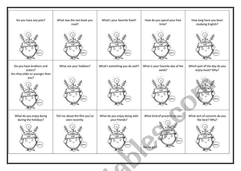 Speaking cards worksheet