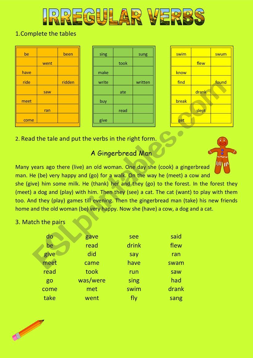 Irregular verbs + Reading for kids