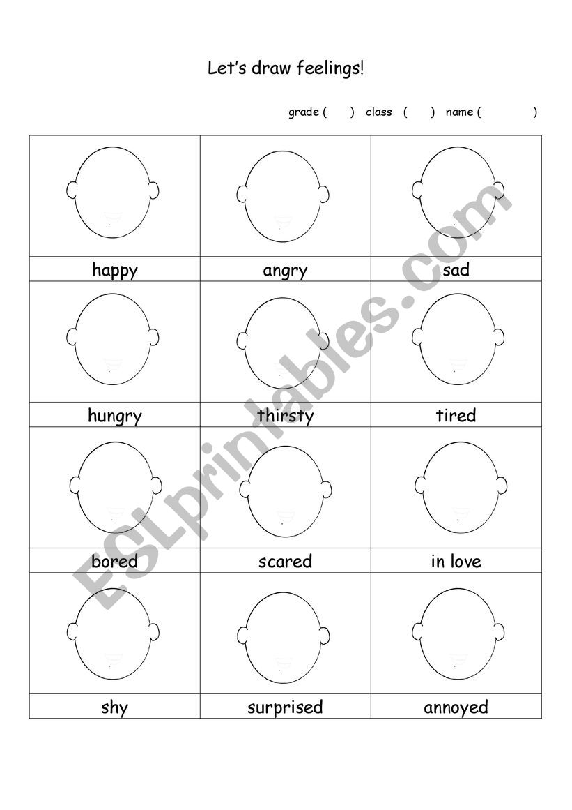 LetÂ´s draw feelings worksheet