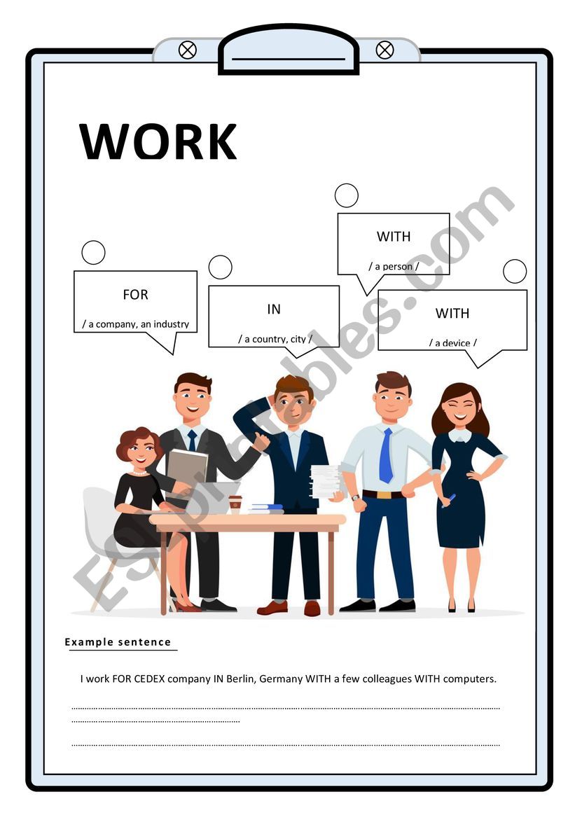 verb WORK followed by prepositions 