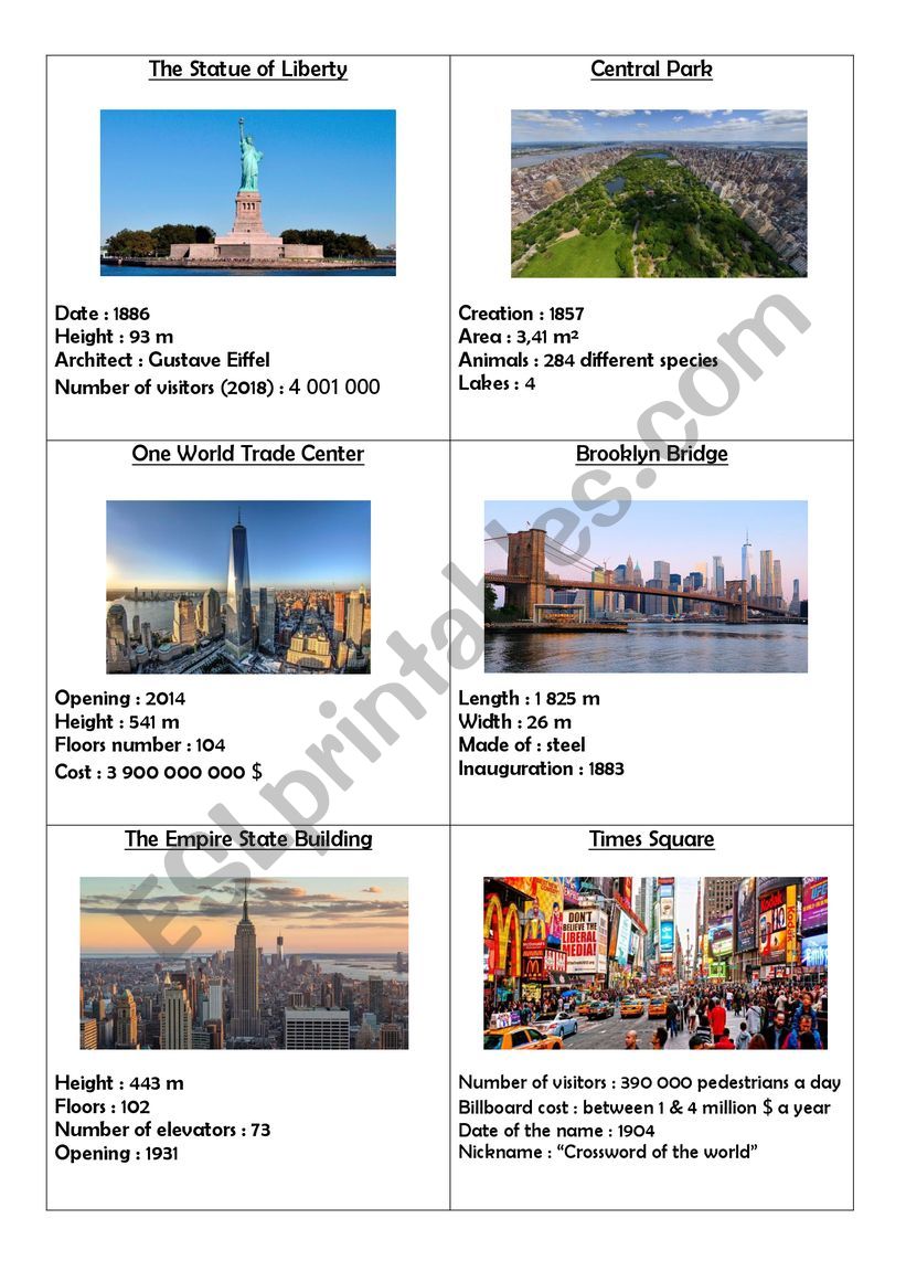 New York city landmarks worksheet