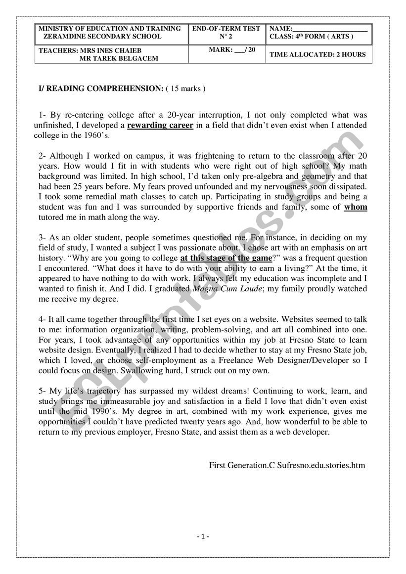 END-OF-TERM TEST N2  worksheet