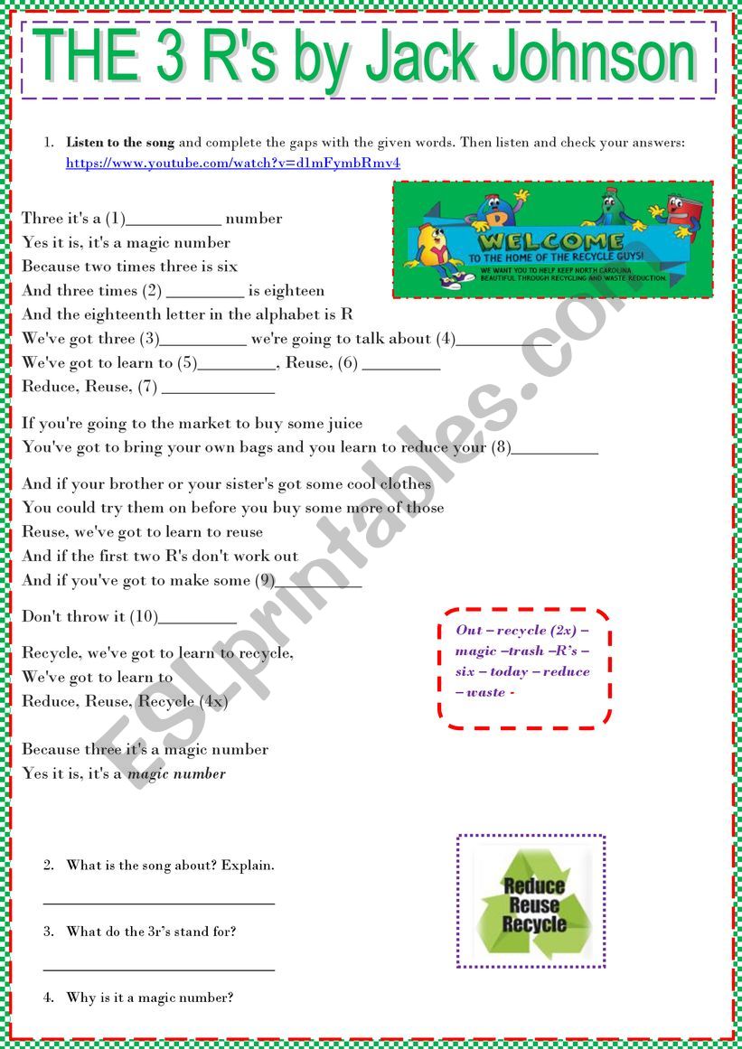 The three Rs  worksheet