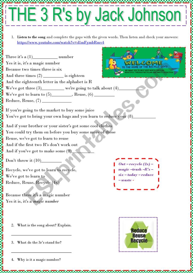 The three RÂ´s  worksheet