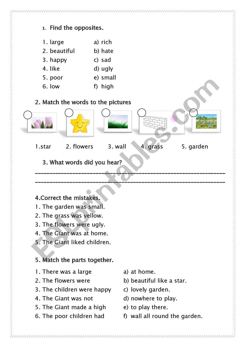 The selfish giant worksheet