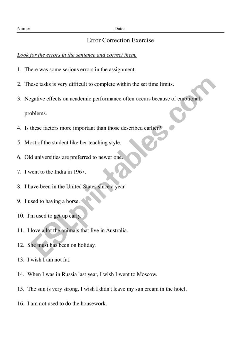 Error Correction Worksheet worksheet