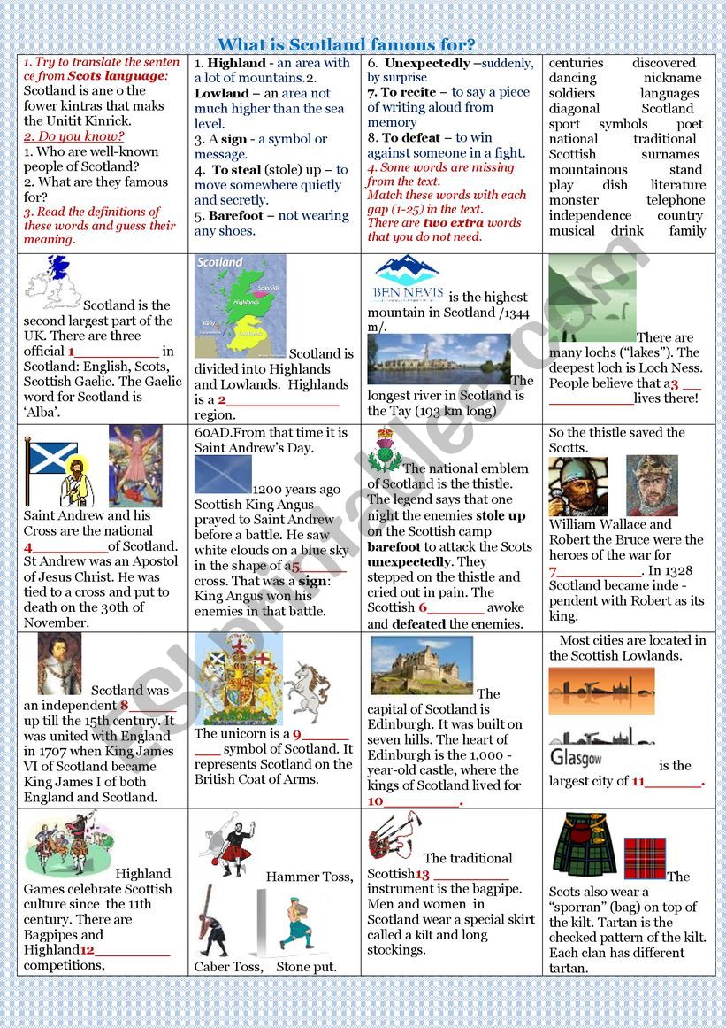 What is Scotland famous for? worksheet