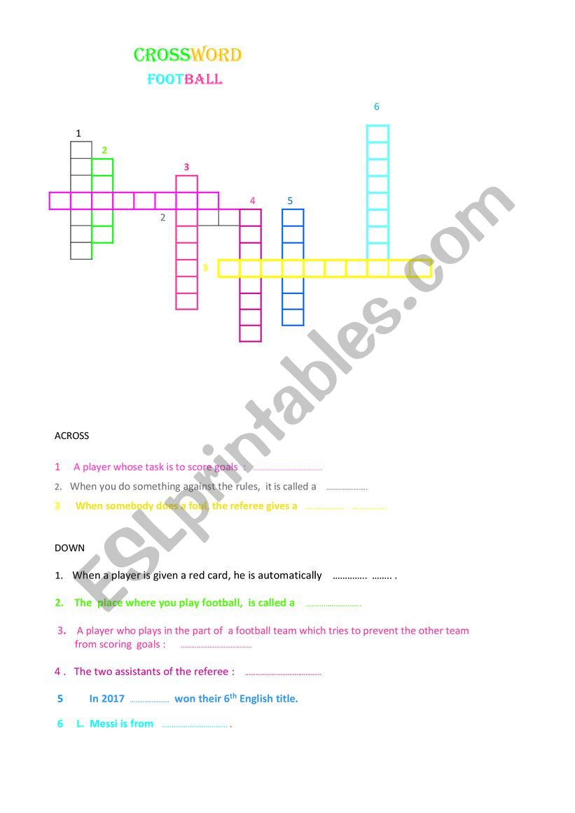 CROSSWORD   football vocabulary