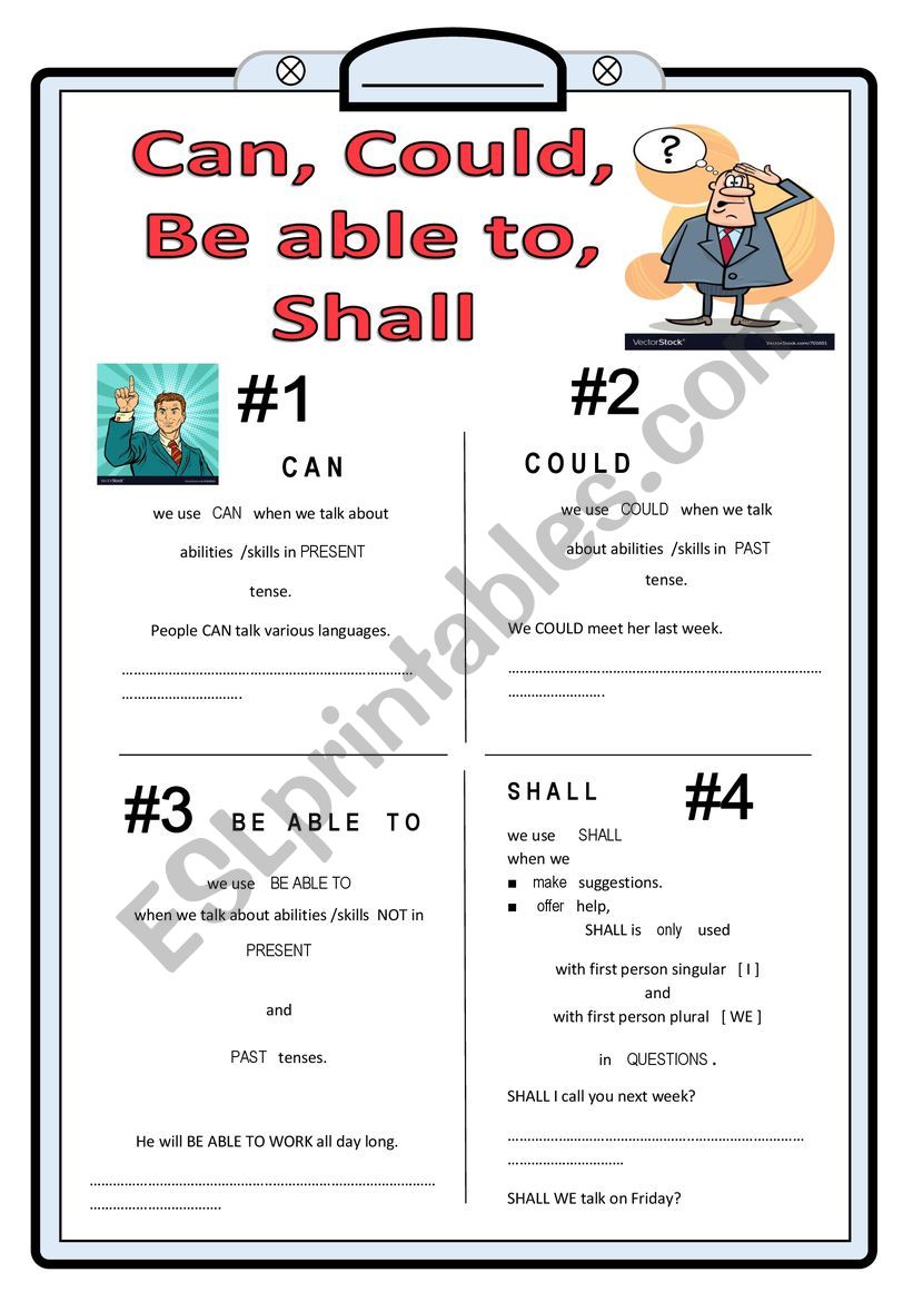 Can, Could, Be Able to, Shall worksheet