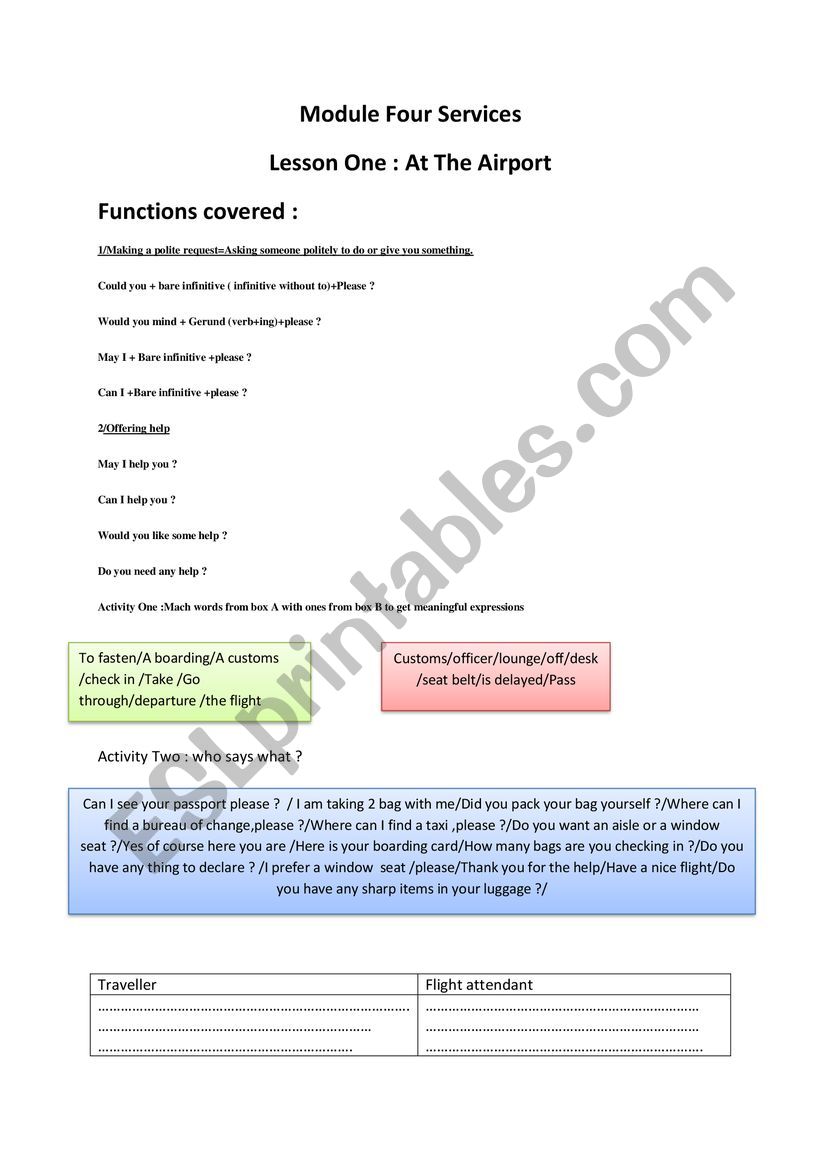 At the airport worksheet