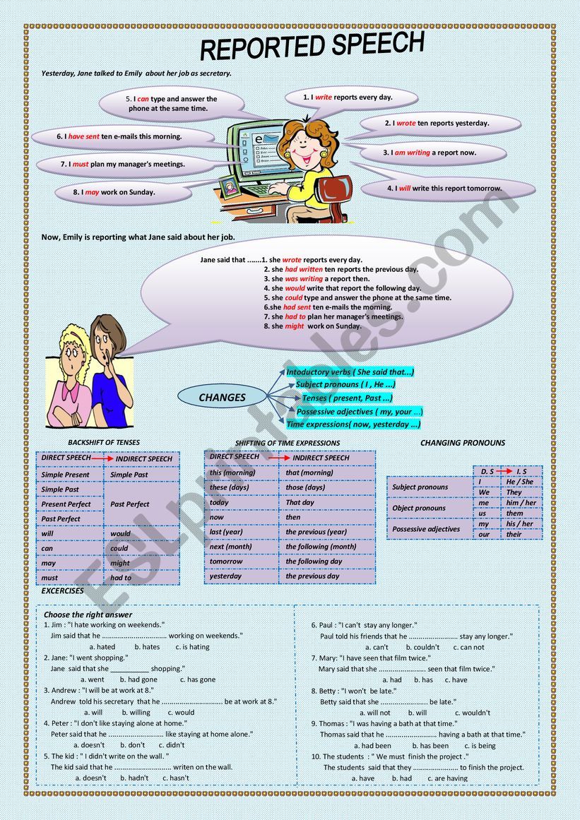 REPORTED SPEECH : STATEMENTS worksheet