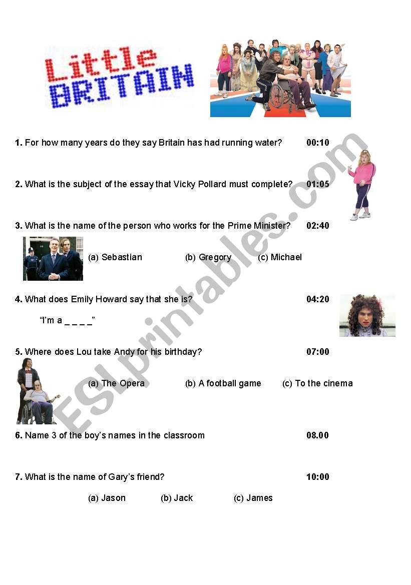 Little Britain listening comprehension activity