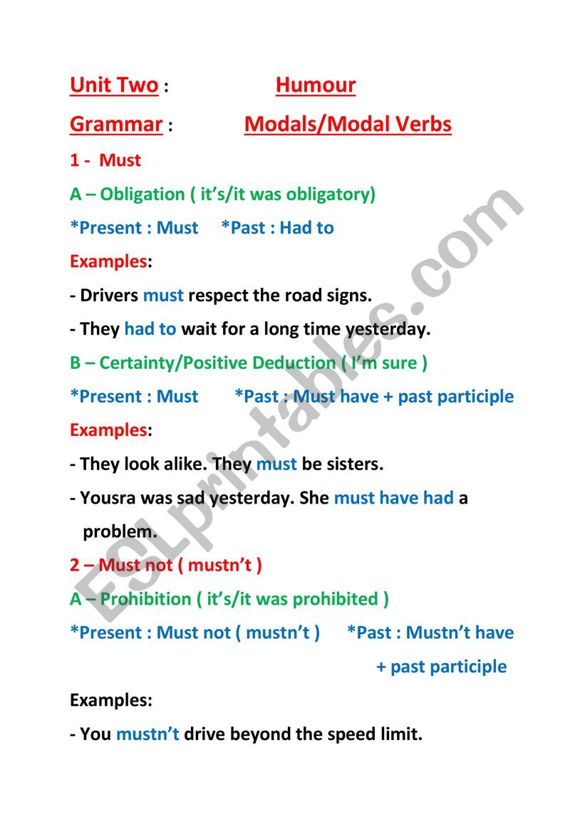 Modals worksheet