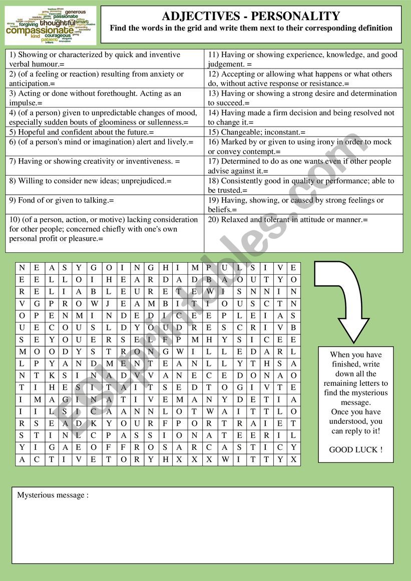 ADJECTIVES - personality worksheet