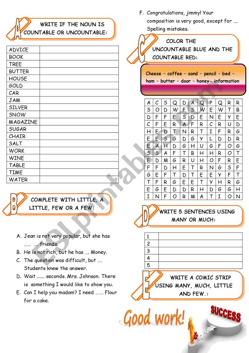 COUNTABLE, UNCOUNTABLE NOUNS AND QUANTIFIERS