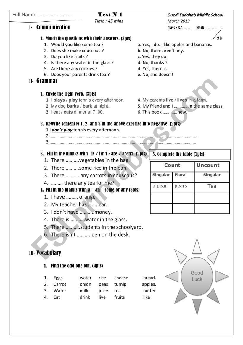 Quiz worksheet