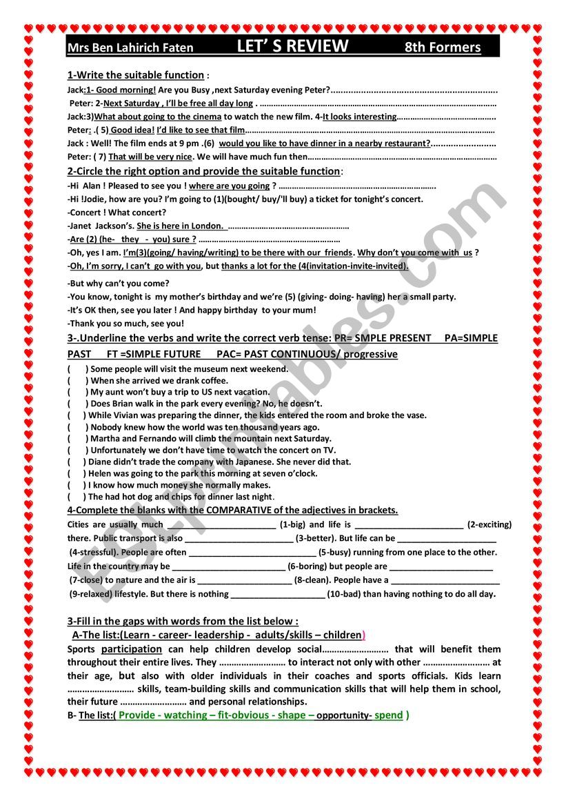 let Â´s r review 8th grade worksheet
