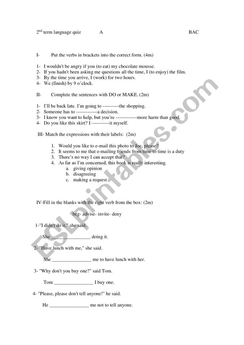 bac language quiz worksheet