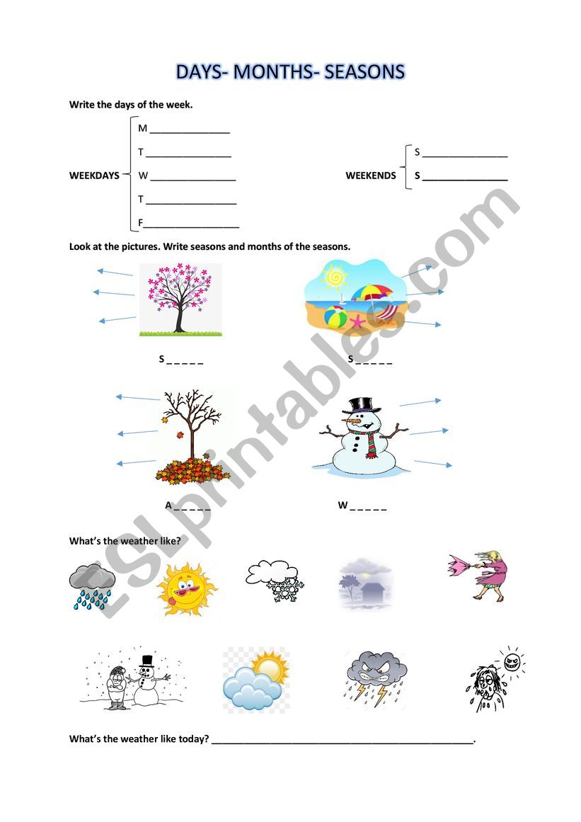 Days Months Seasons worksheet