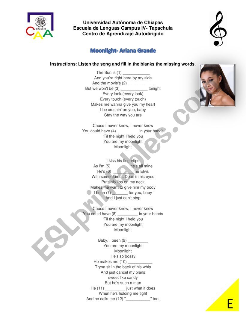 Moonlight - Ariana Grande  worksheet