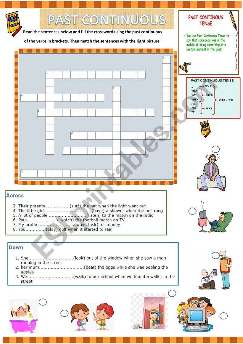 Past Continuous Crossword worksheet