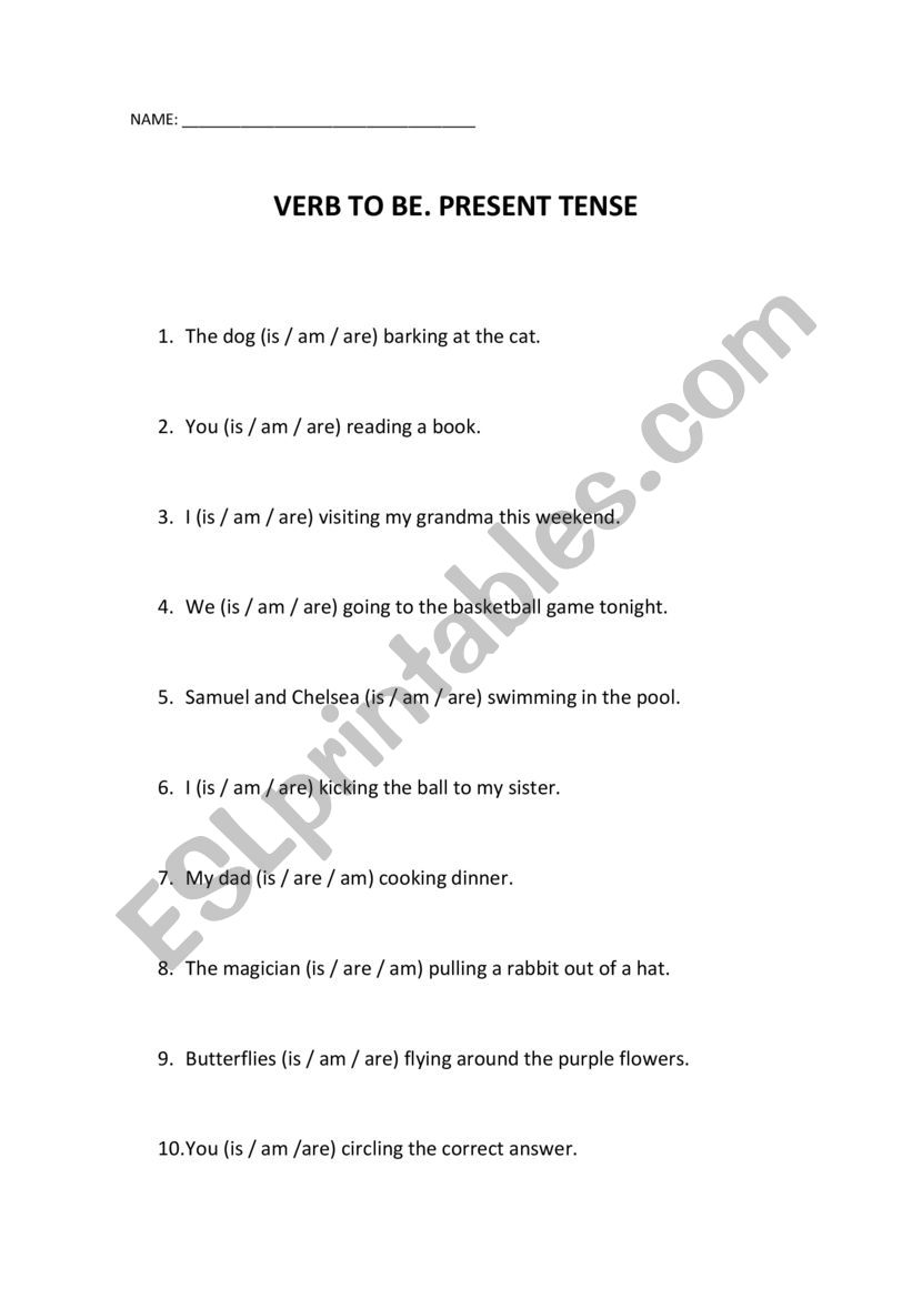 Verb to be worksheet