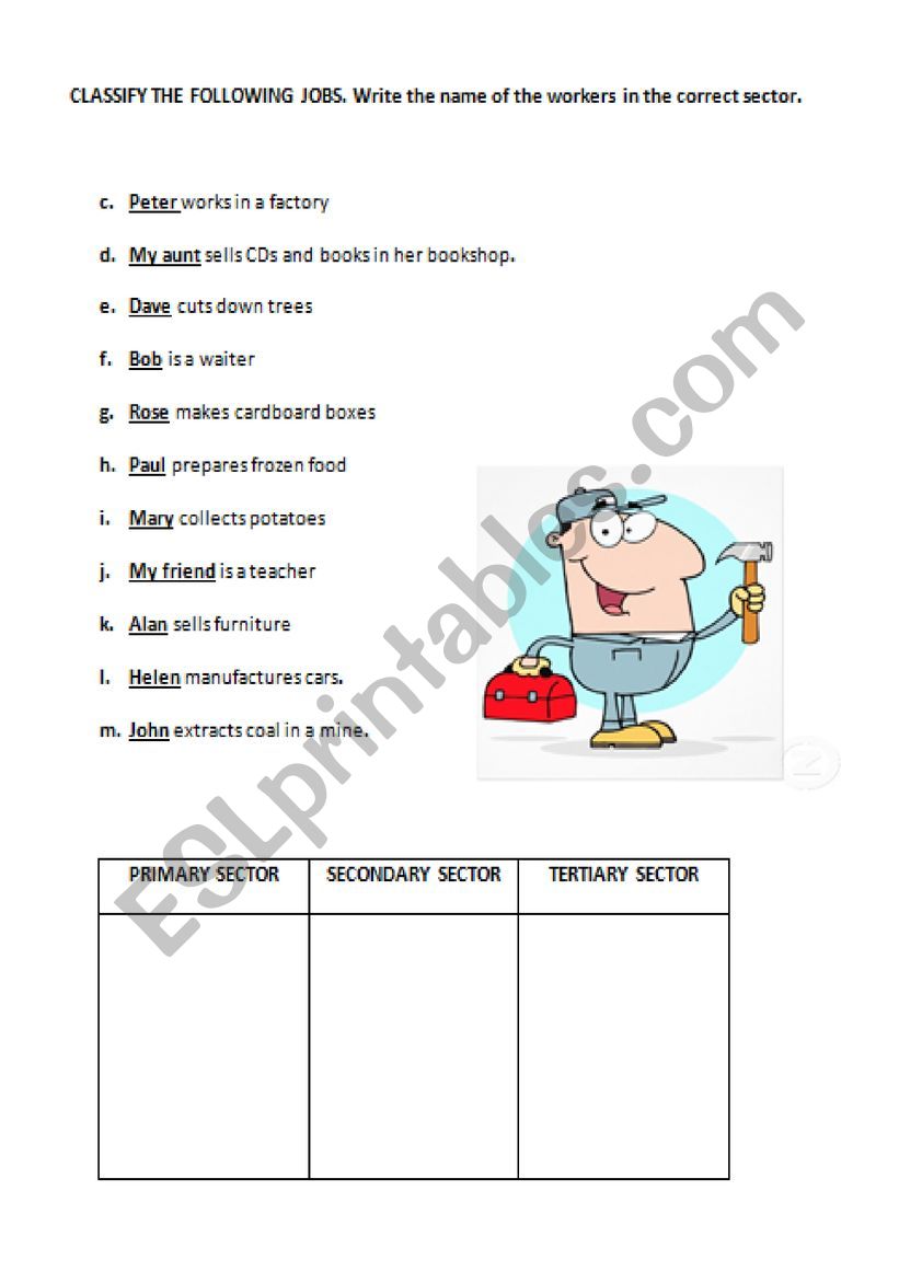 economic sectors worksheet