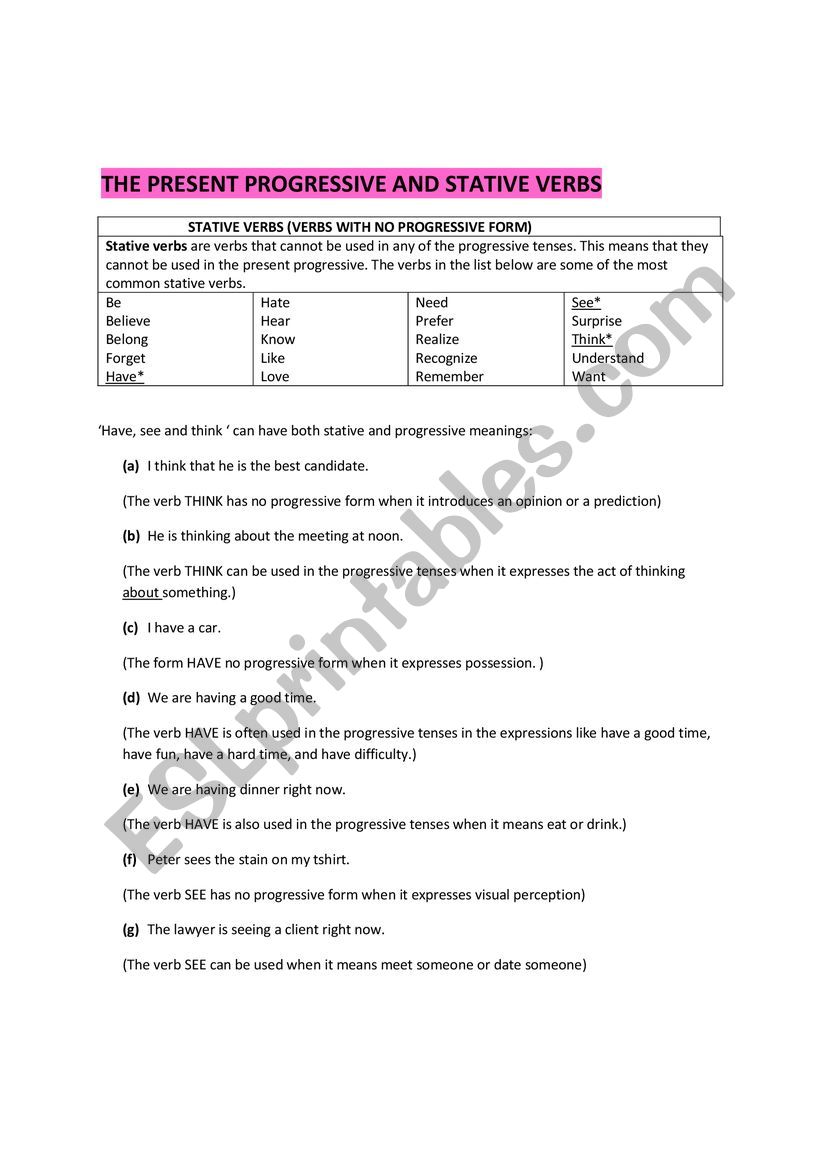 state verbs worksheet