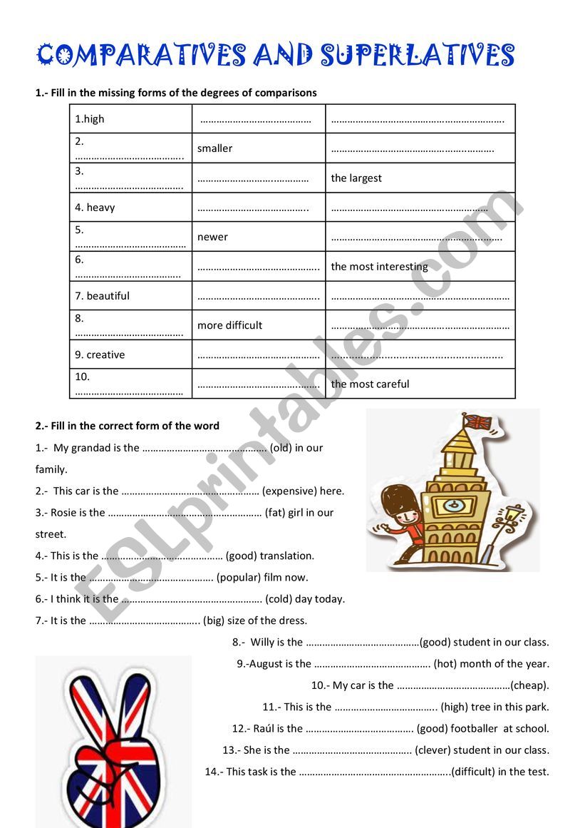 COMPARATIVES AND SUPERLATIVES worksheet