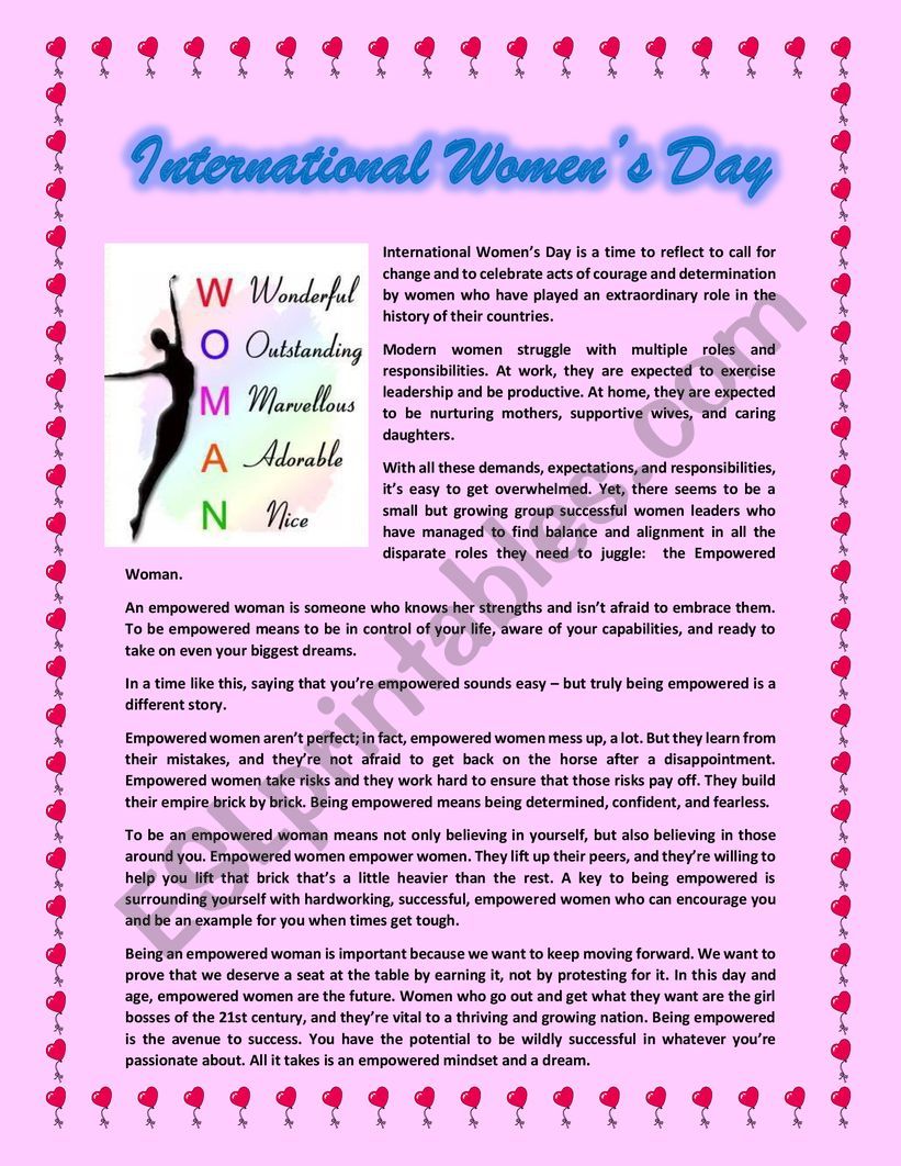 International women´s day - ESL worksheet by Juanita3000