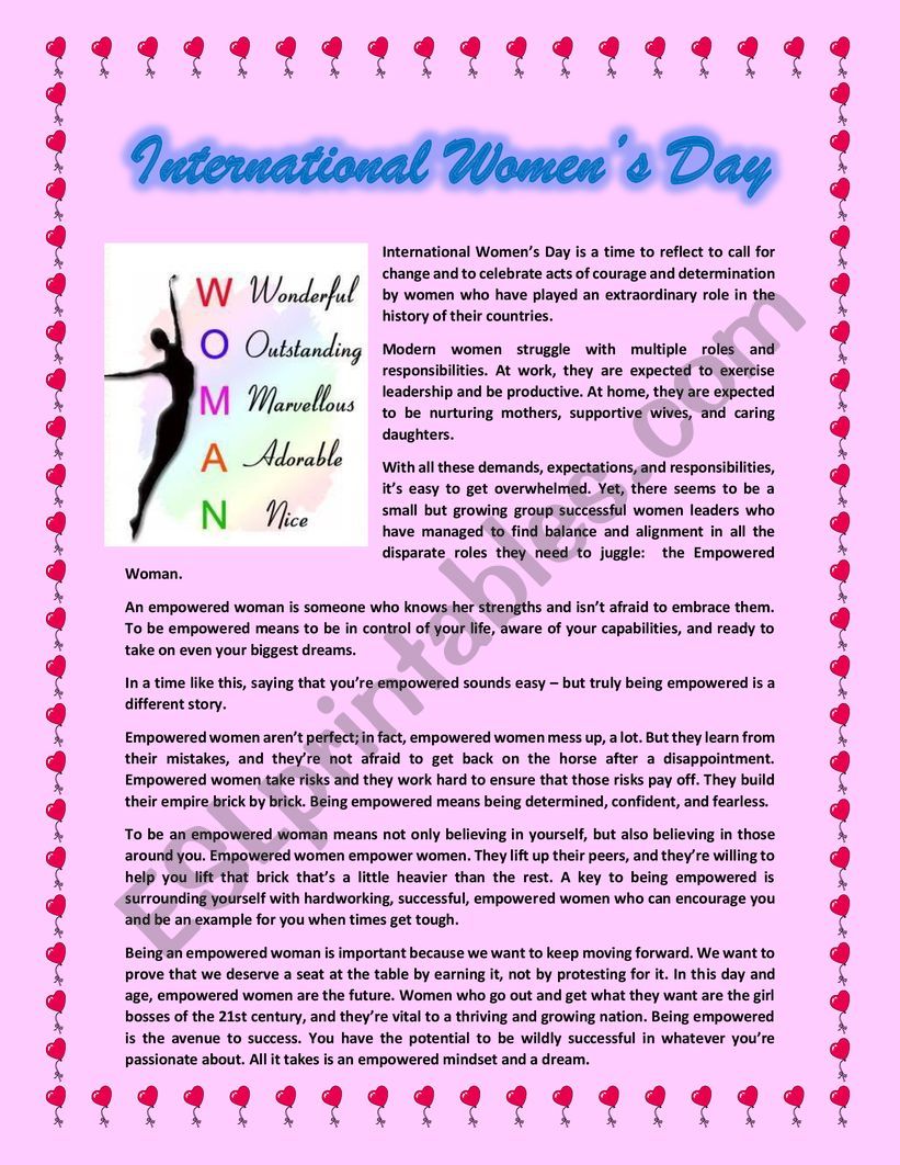 International womens day worksheet