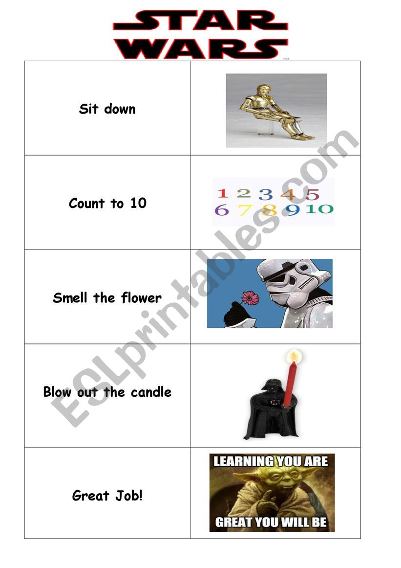 Star Wars Calm Down  worksheet