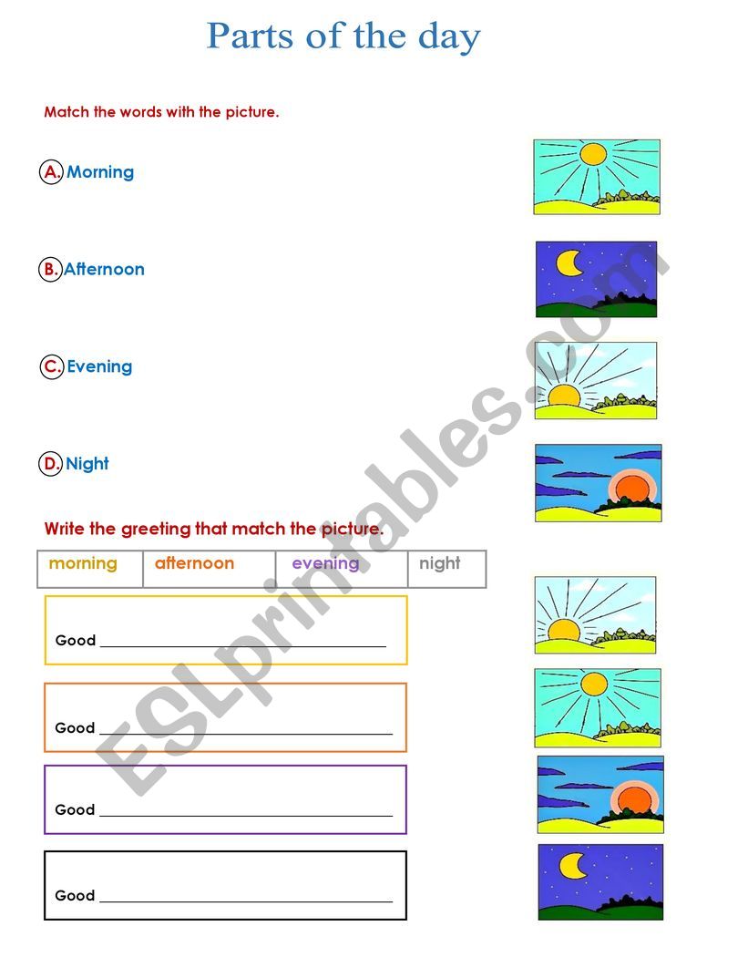 Parts of the day worksheet