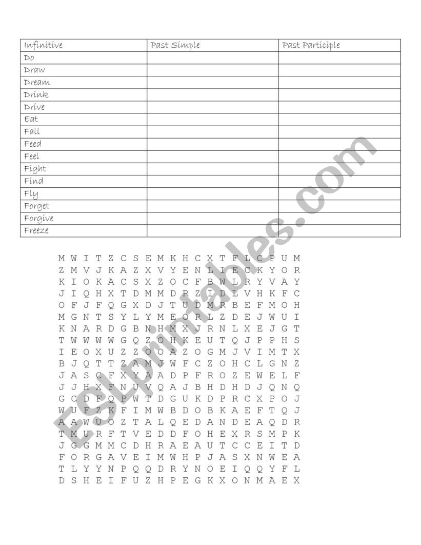 Irregular verbs  worksheet