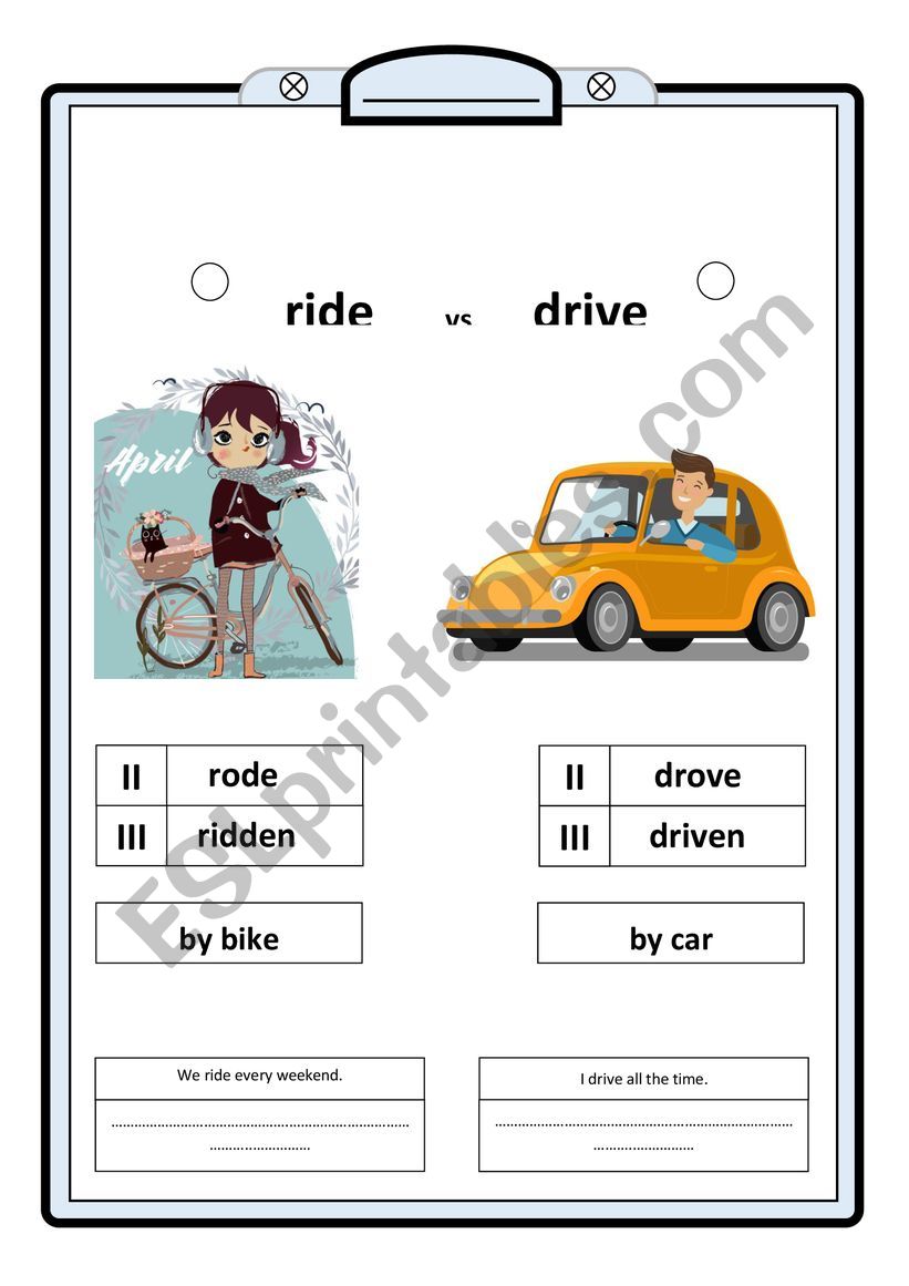 confusable verbs ride or drive esl worksheet by pooh81