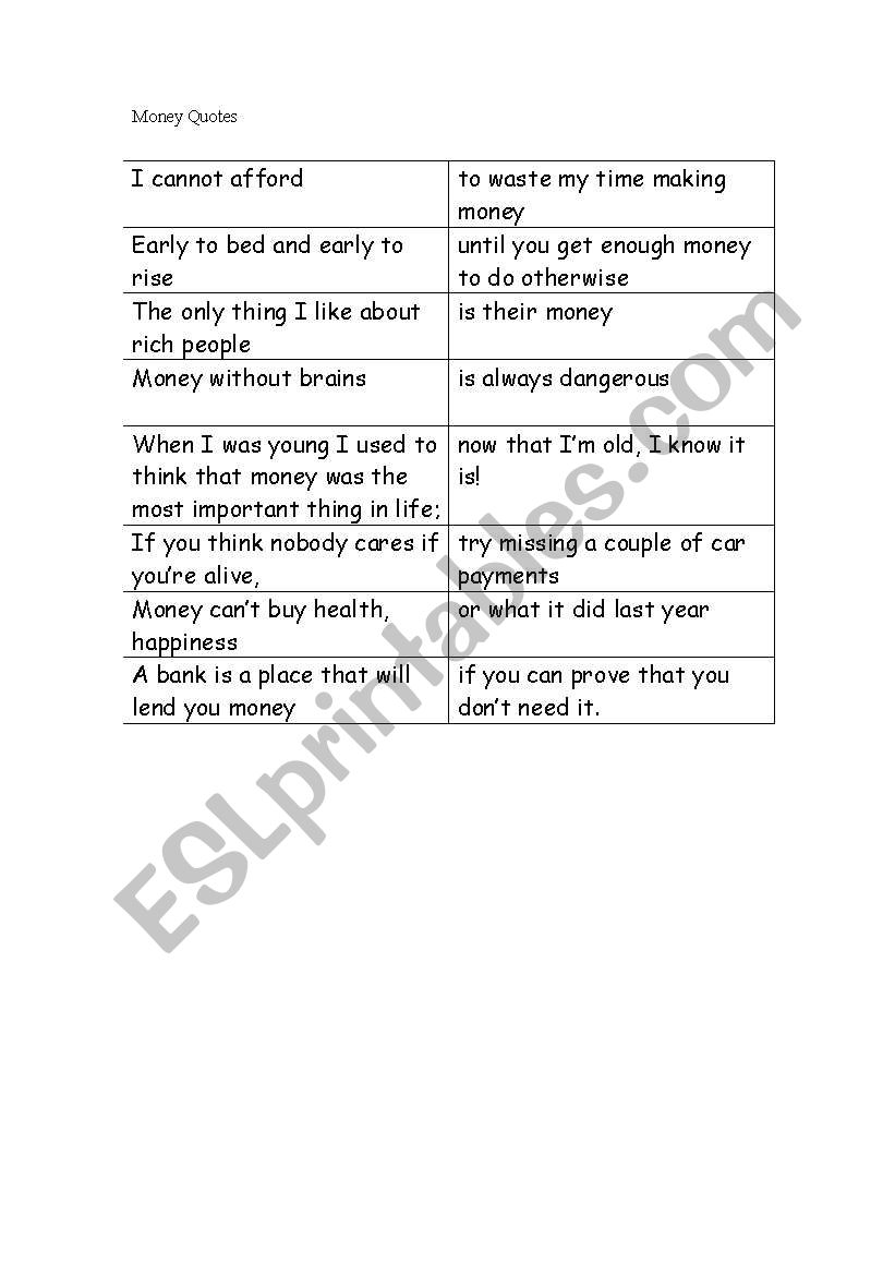 Money Quotes worksheet