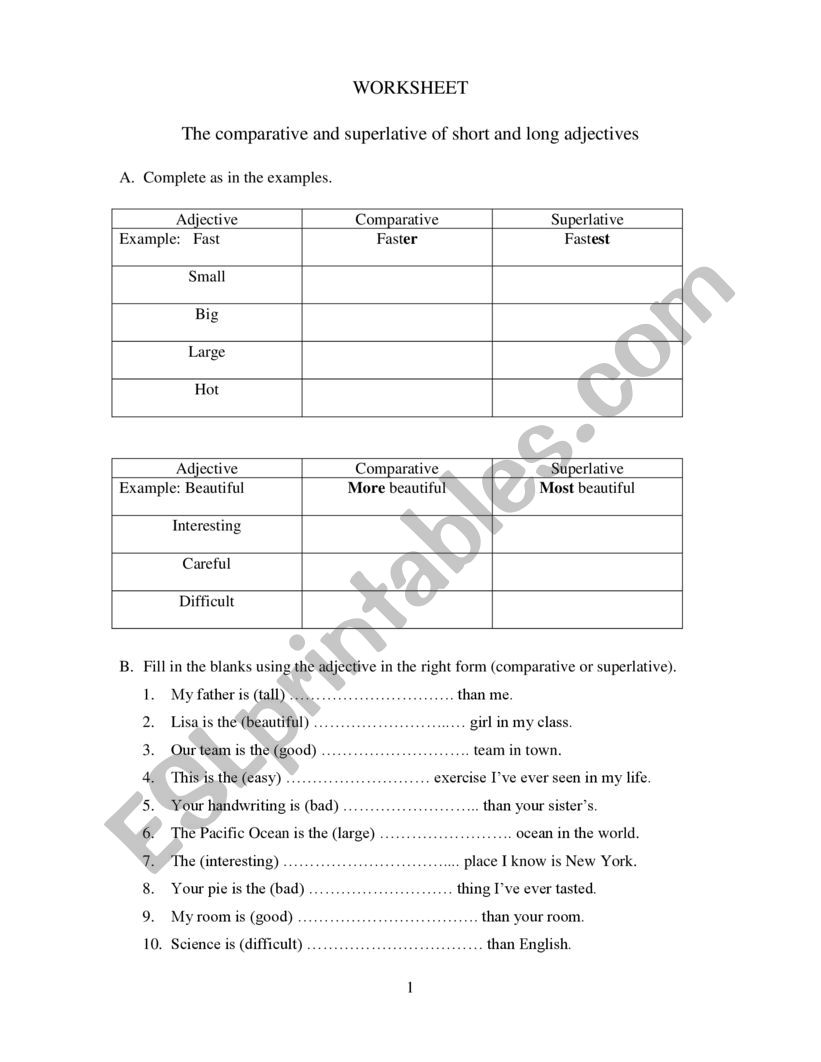 The comparative and superlative of short and long adjectives