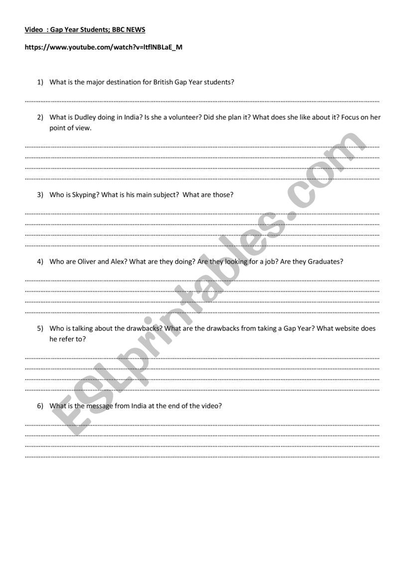 Gap year worksheet