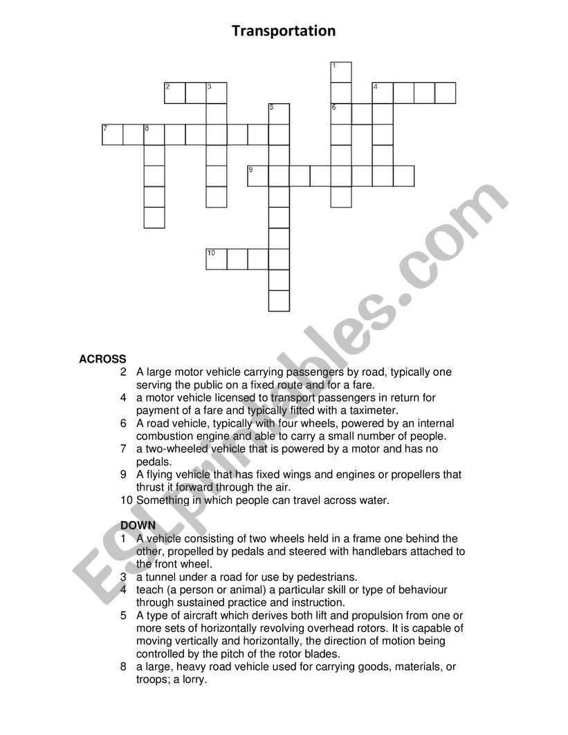Transportation puzzle worksheet