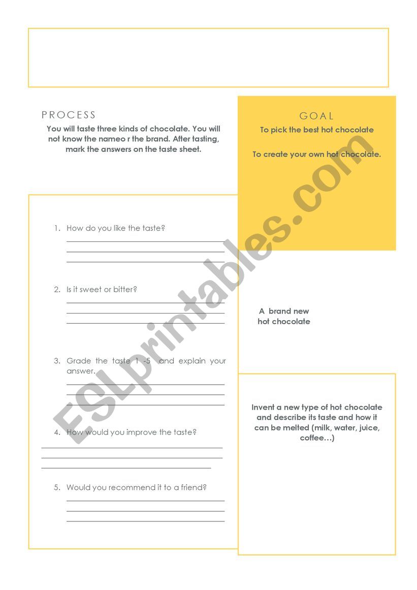 Hot chocolate testing worksheet