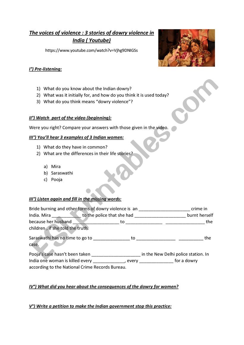 The Indian dowry - video worksheet