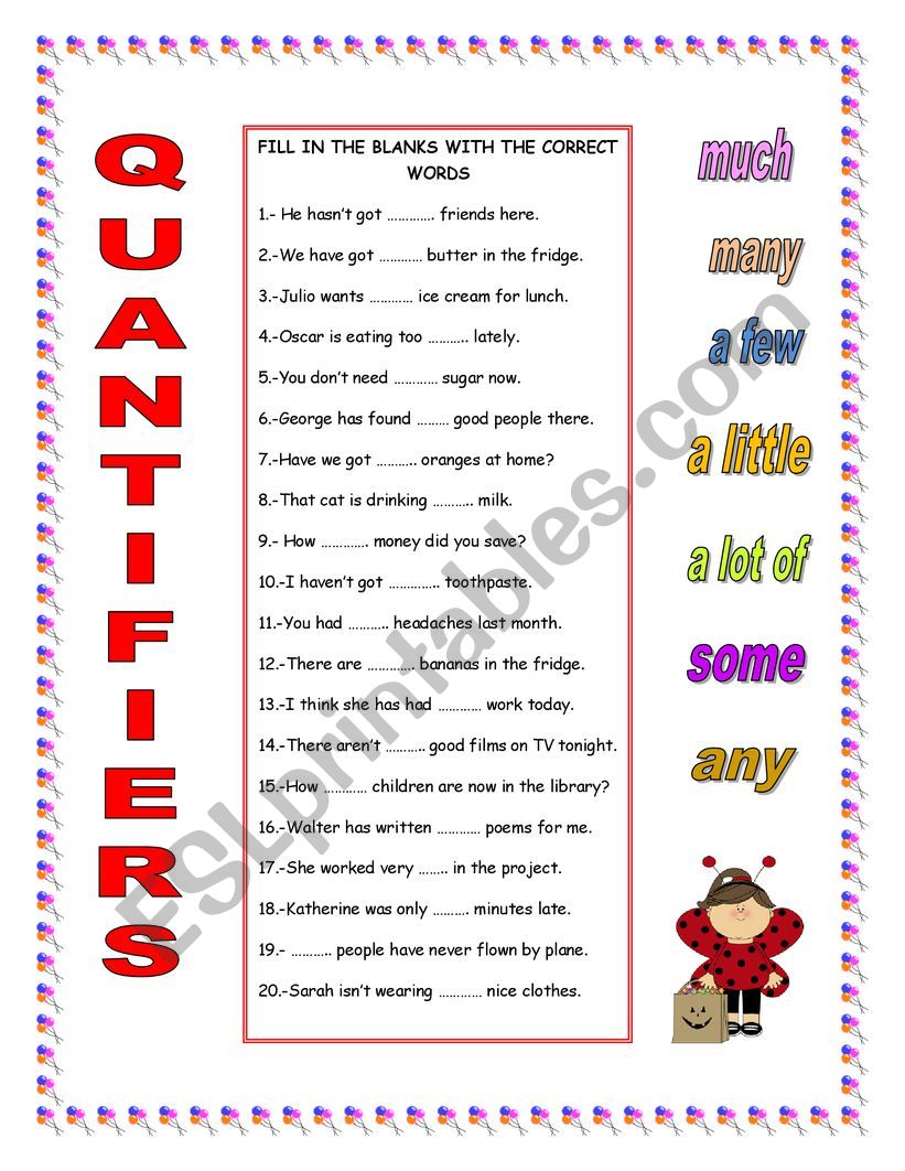 QUANTIFIERS worksheet