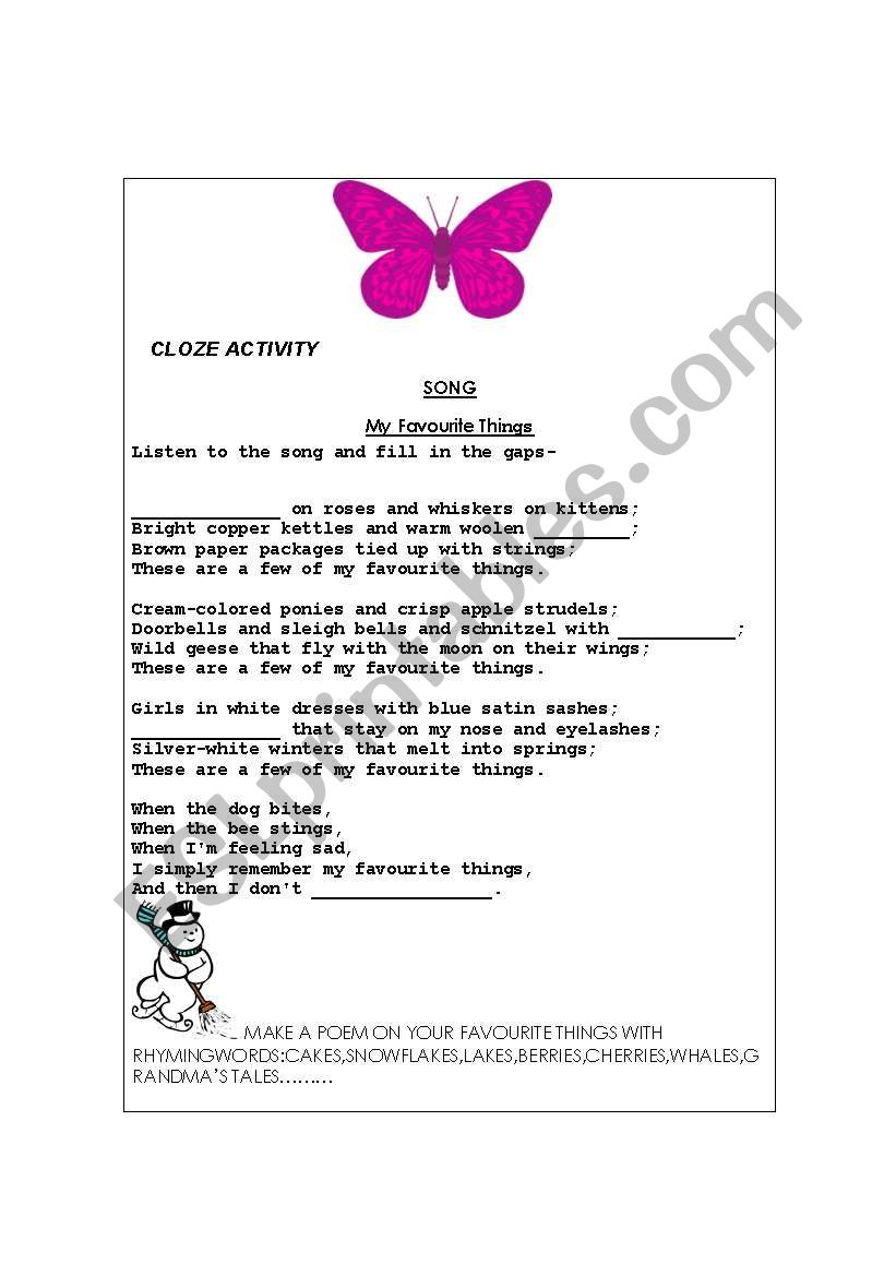 CLOZE ACTIVITY  worksheet