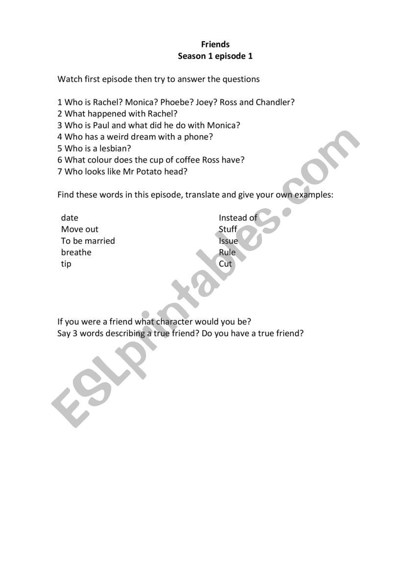 friends worksheet