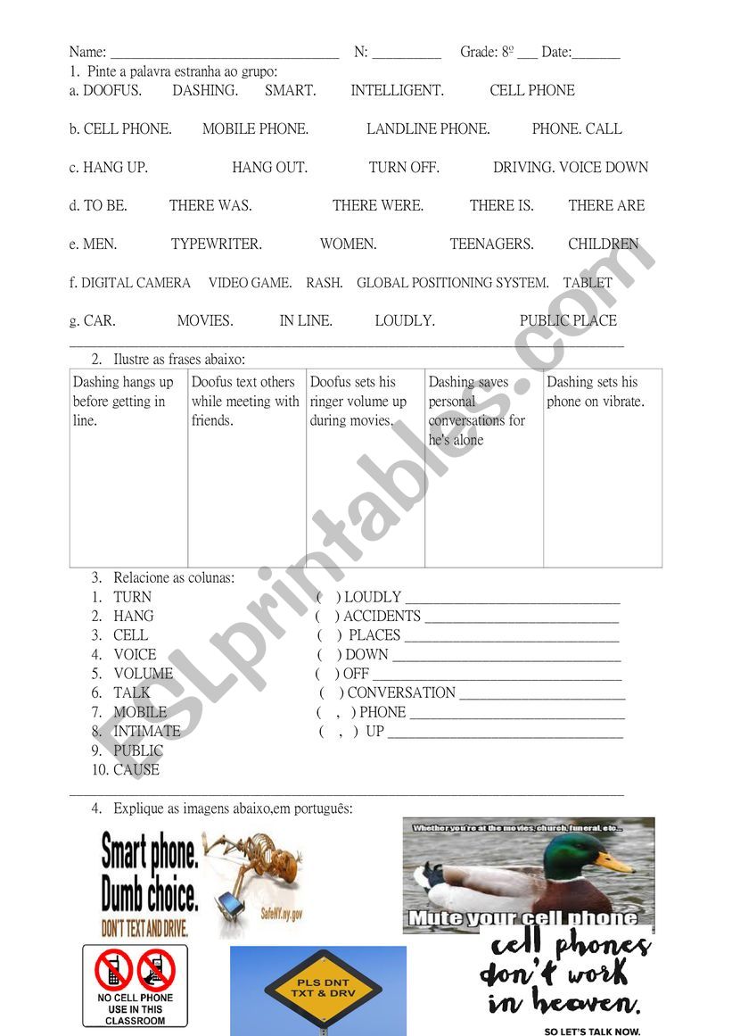 Cell phone worksheet
