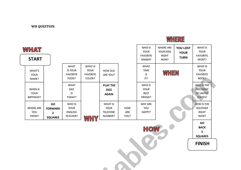 WH QUESTIONS GAME worksheet