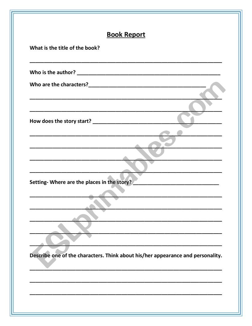 Book report worksheet