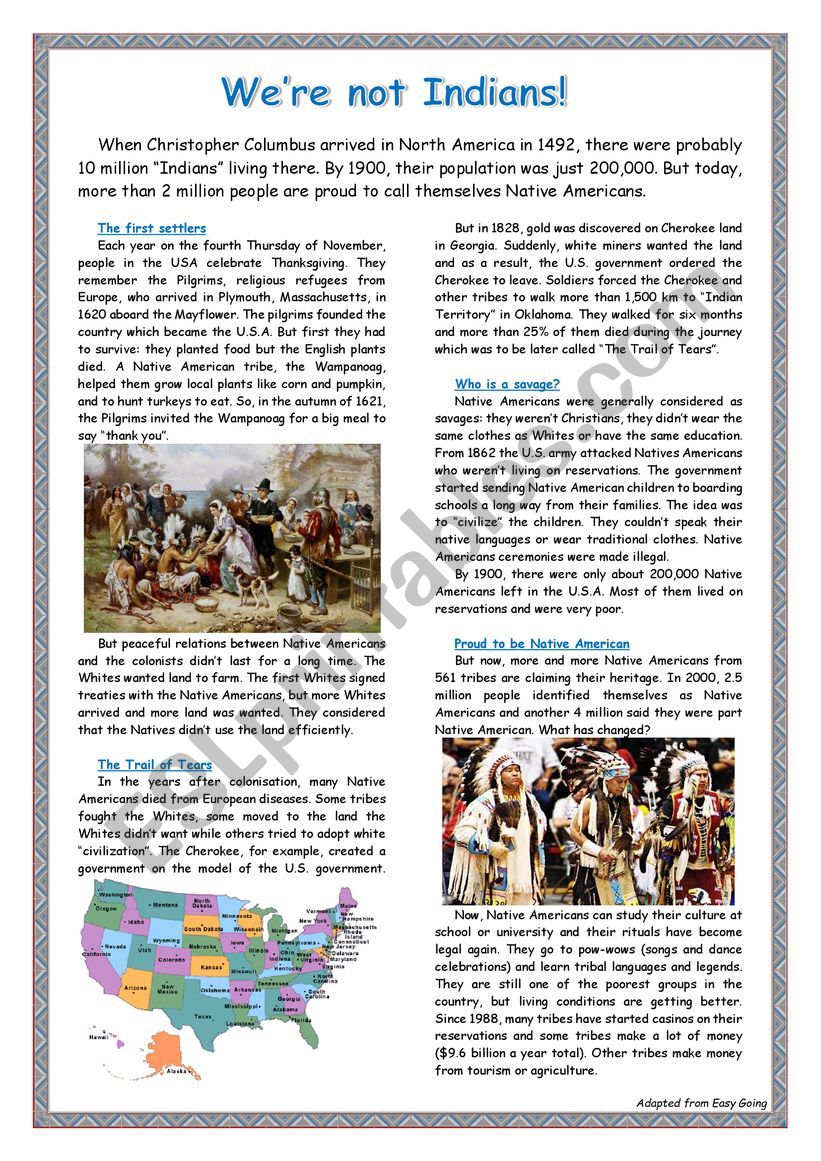 Were not Indians! worksheet