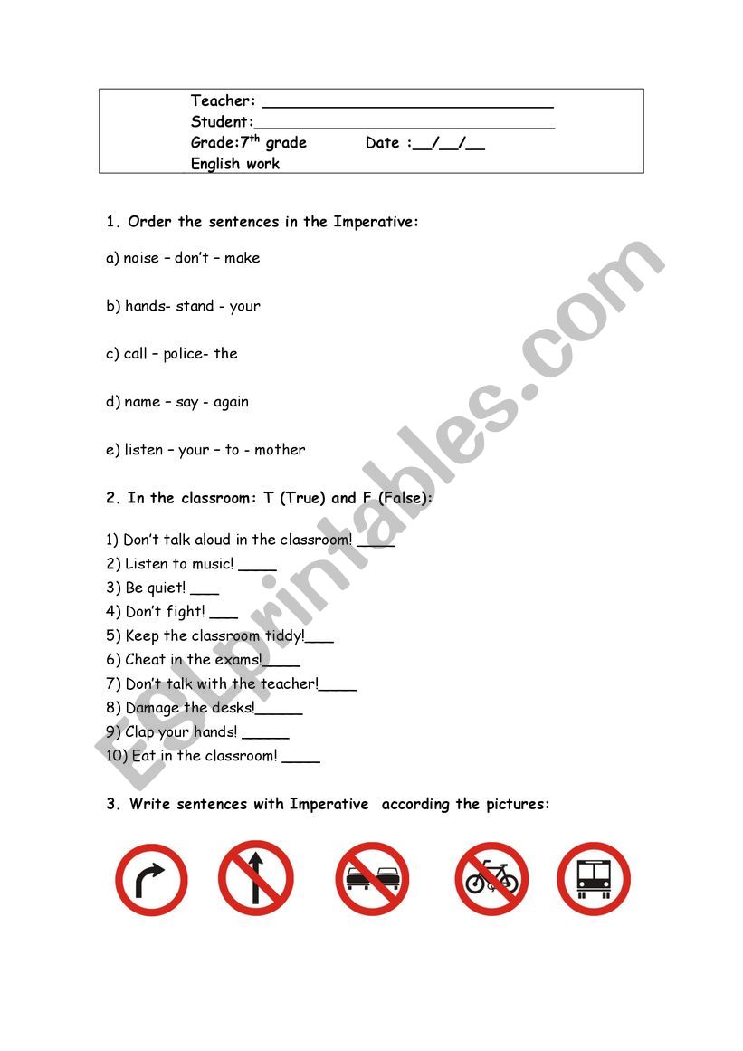 Imperative work worksheet